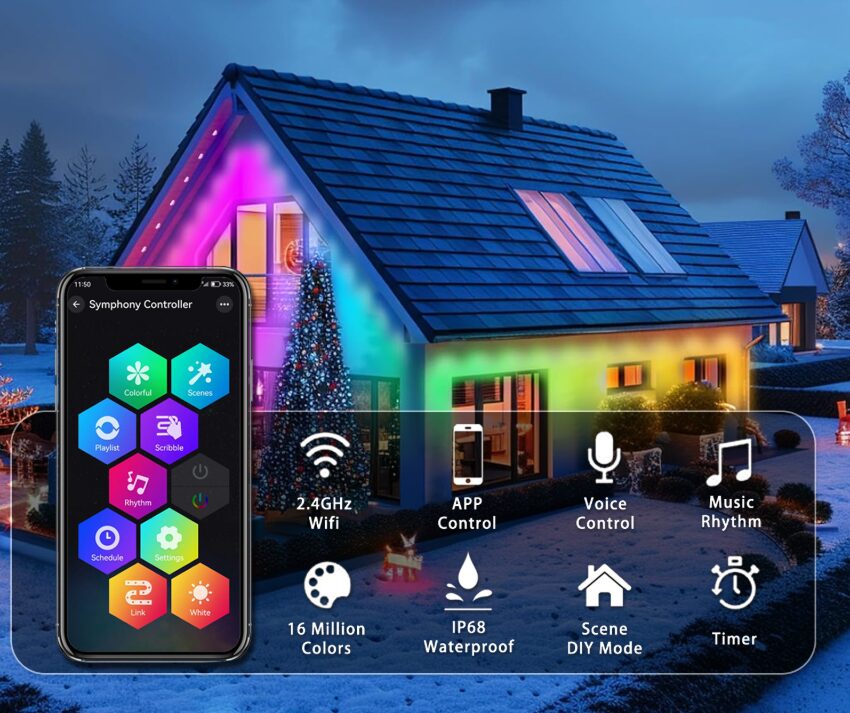 Smartphone app controlling permanent exterior lighting colors