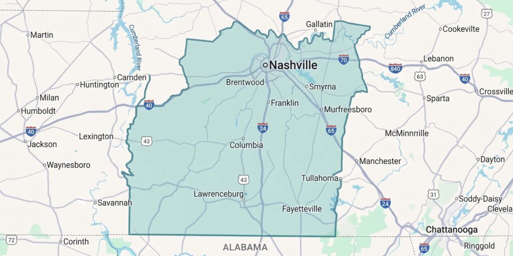Solas Lighting Middle Tennessee service area map